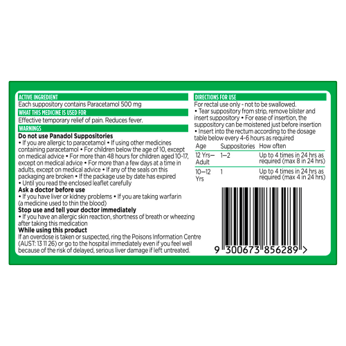PANADOL - 500mg Suppositories - 10 Blister Pack - Panadol - 2 - Health - ThePharmacy